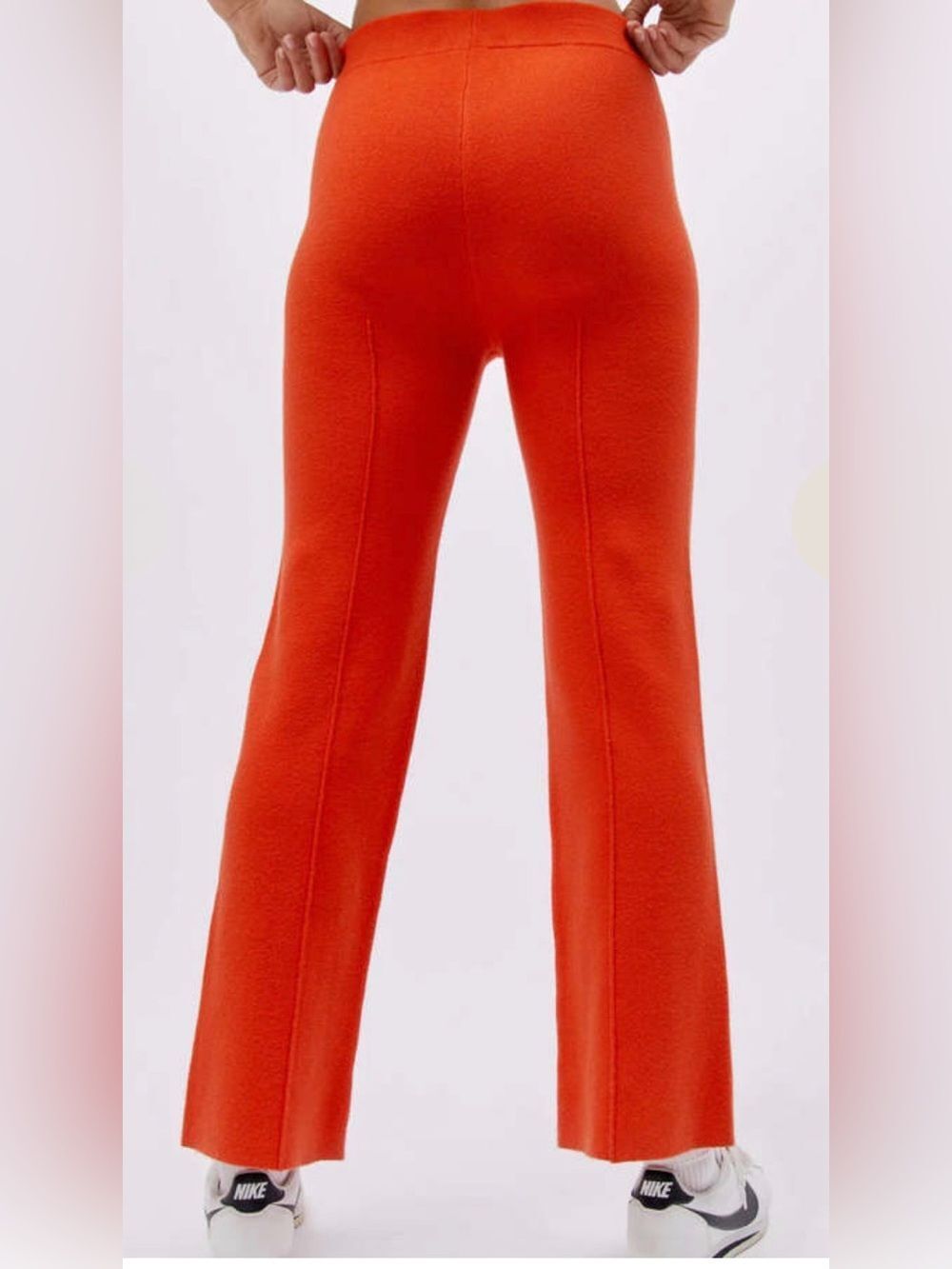 Daydreamer flare knit pintuck pants in a vibrant hot orange color. New - Picture 3 of 9